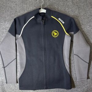 ZCCO‎ 1.5mm Neoprene Wetsuit Jacket Top Zip Front Black Gray Yellow unisex Med